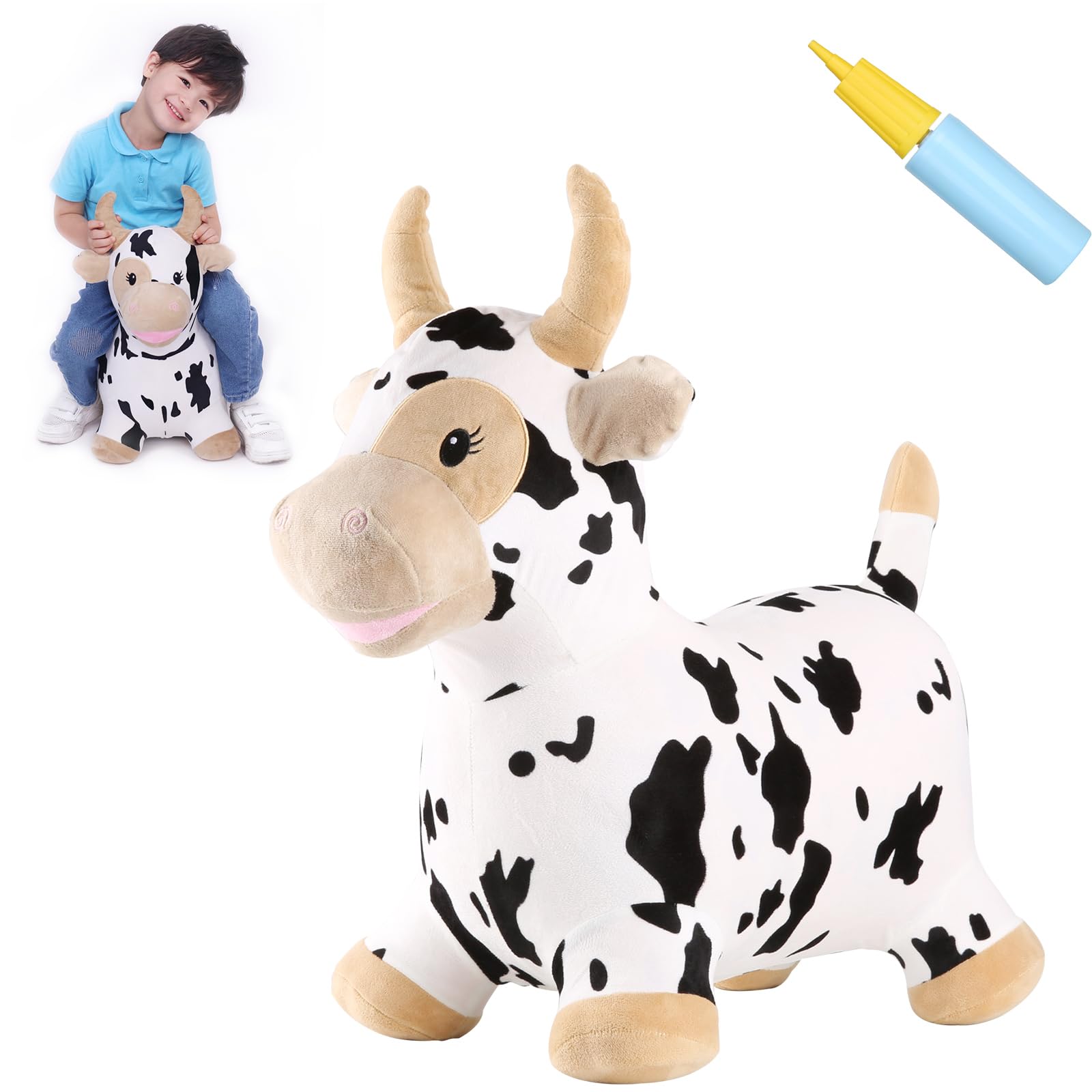 INPANY Bouncy Cow Hopper with soft plush cover for comfy toddler play.