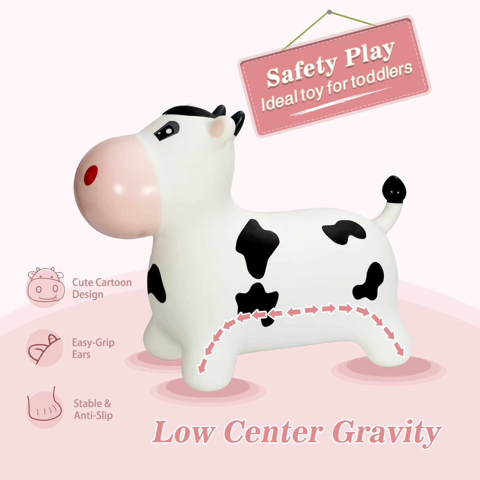 INPANY Bouncy Cow inflation valve detail shows quick, easy setup.