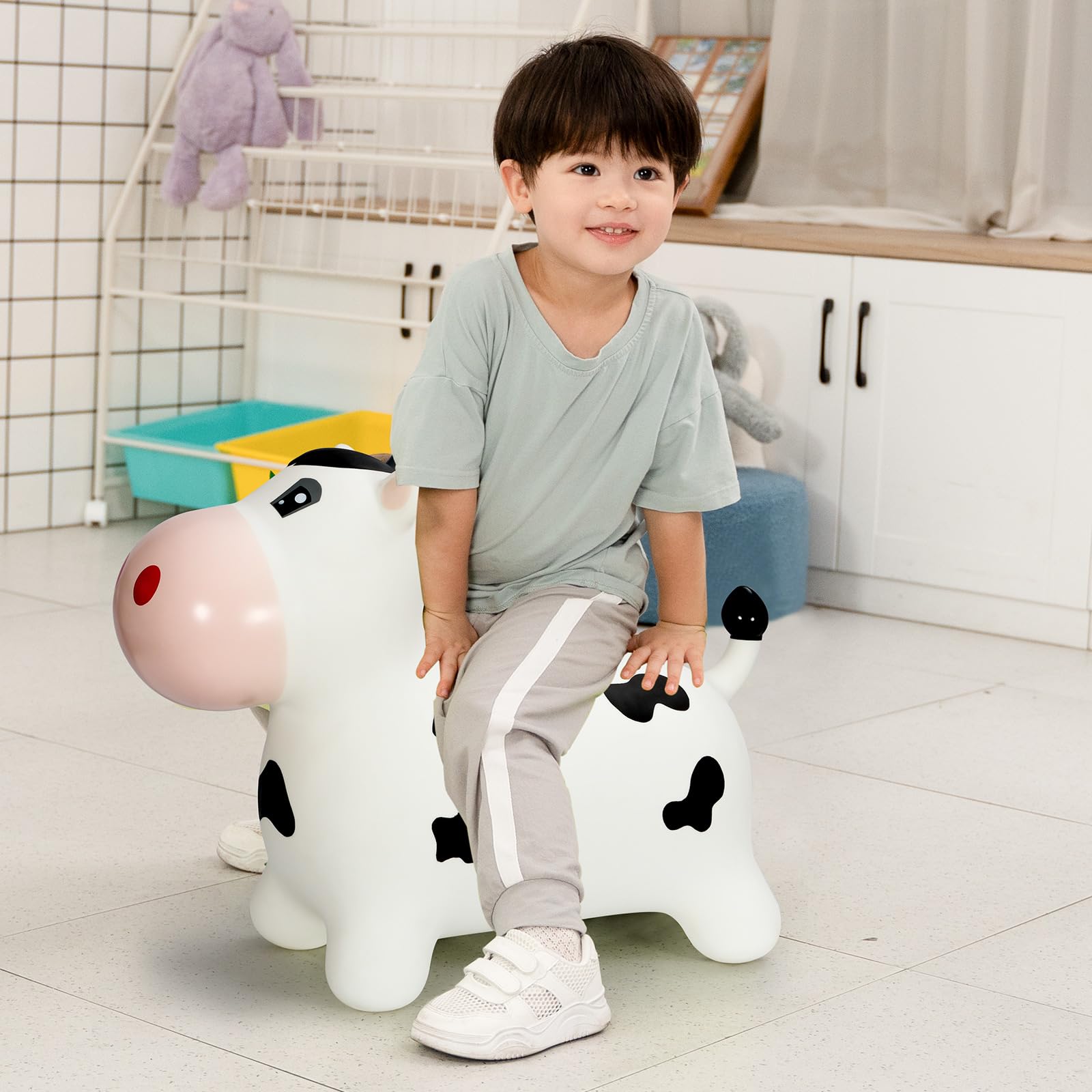 INPANY Bouncy Cow kids playing scene demonstrates indoor and outdoor versatility.