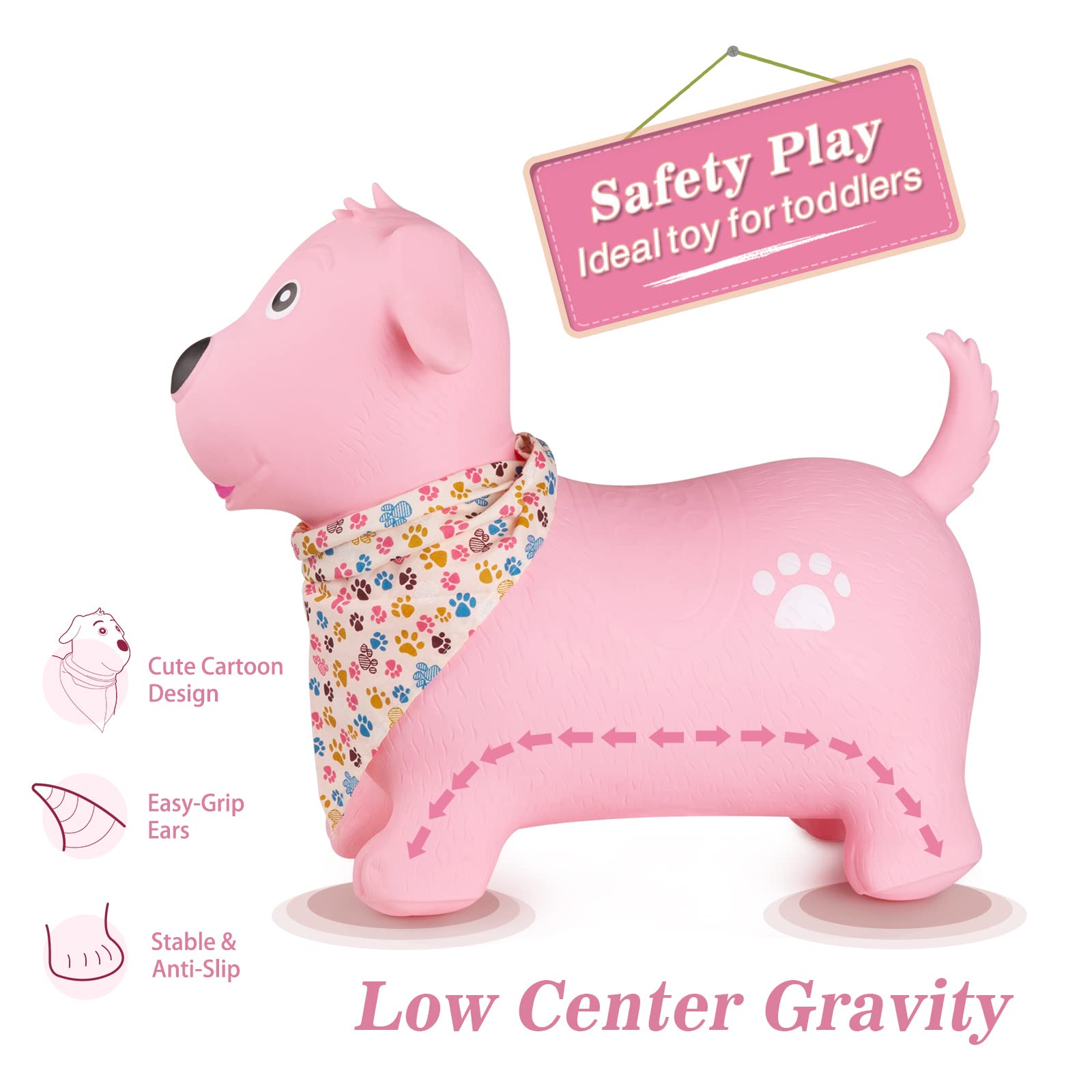 INPANY bouncy dog hopper inflated state demonstrates easy setup and safe play