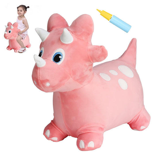 INPANY bouncy horse pink plush ride-on for outdoor play and balance.