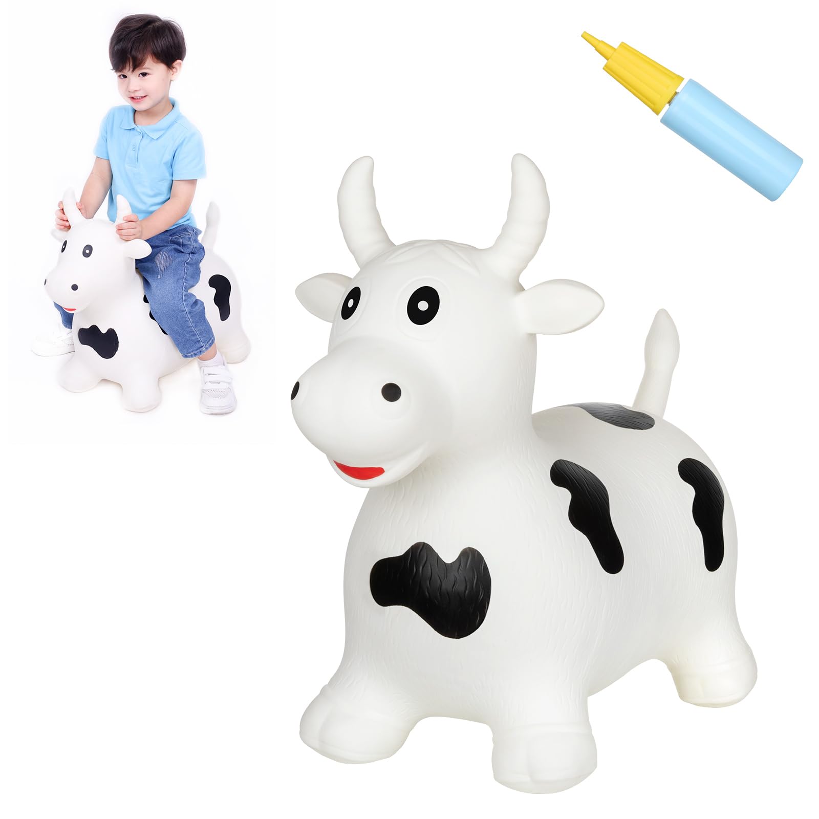 INPANY inflatable cow hopper front view showcases kid-safe design for active play.