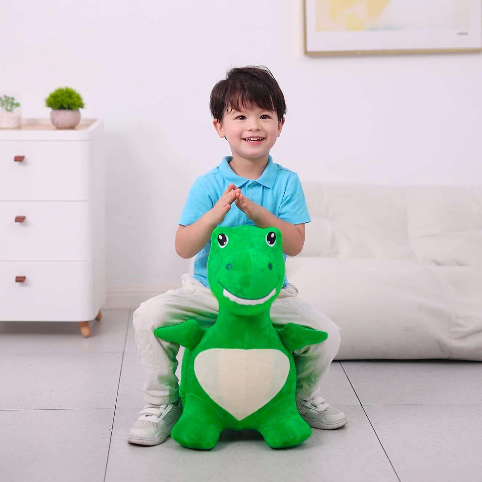 INPANY Dinosaur Hopper plush cover offers soft texture during playful snuggles.