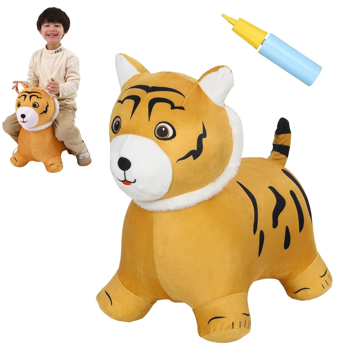 INPANY Tiger Bouncy Hopper front view encourages active play and balance for toddlers.
