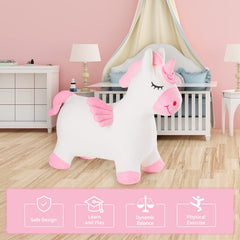 INPANY Unicorn Bouncy Horse durable plush cover protects kids during hugs.