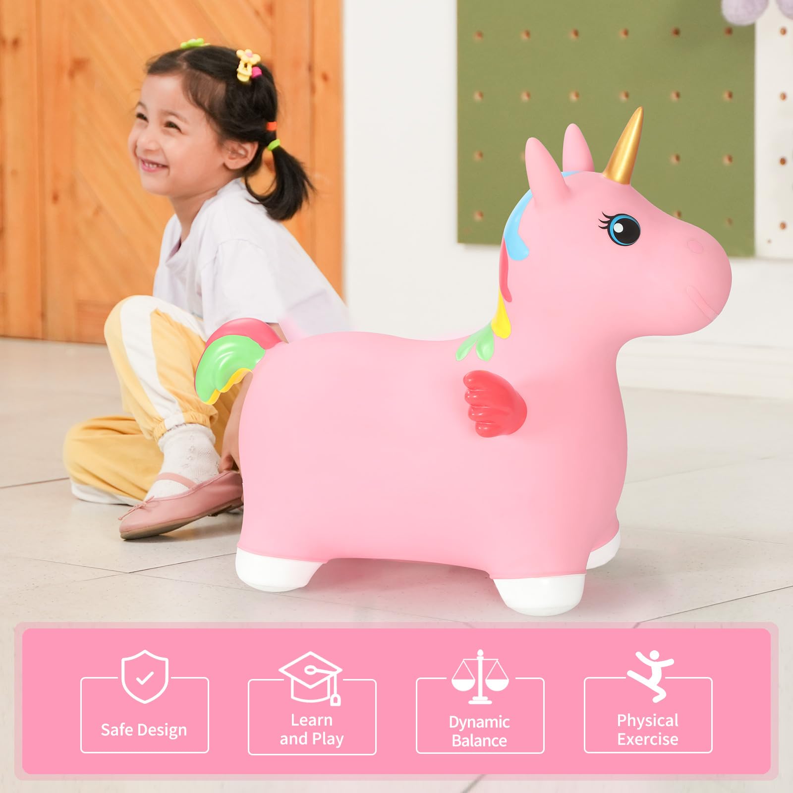 INPANY Unicorn Bouncy Horse kids-playing: indoors or outdoors for versatile fun