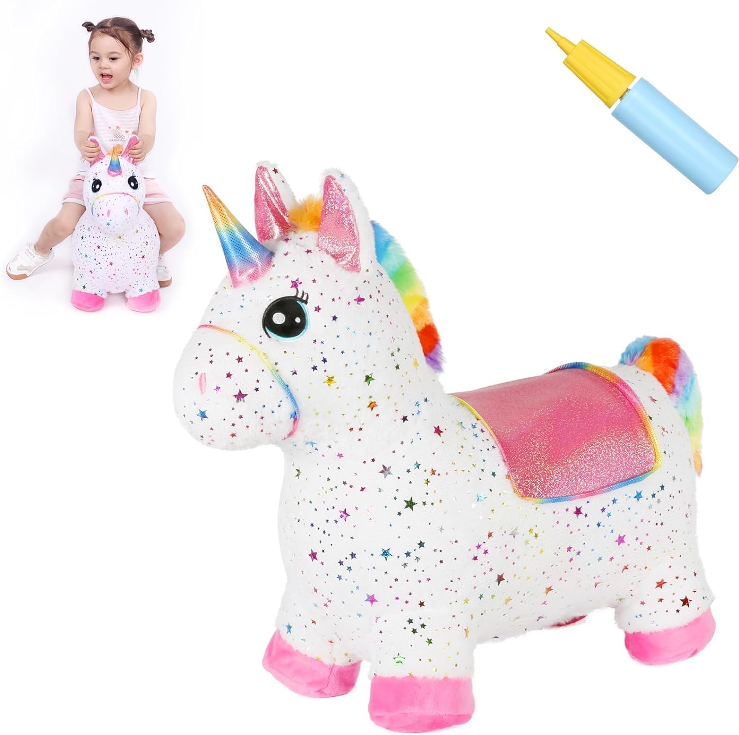 INPANY Unicorn bouncy horse top view for engaging indoor and outdoor play.