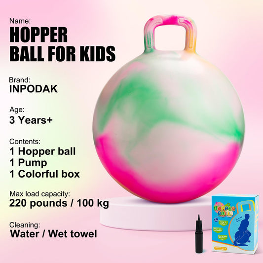 INPODAK hopper ball inflates quickly with included hand pump.