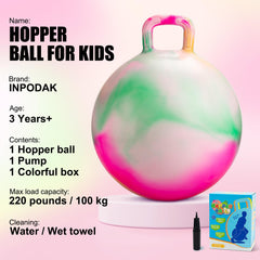 INPODAK hopper ball inflates quickly with included hand pump.