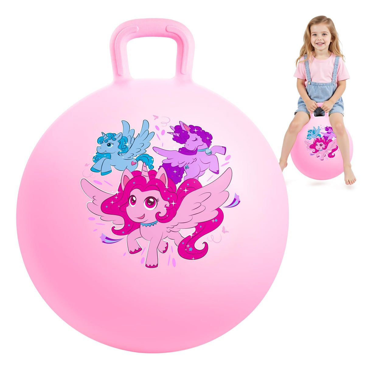 INPODAK hopper ball unicorn handle 18 inch, designed for safe indoor and outdoor play.