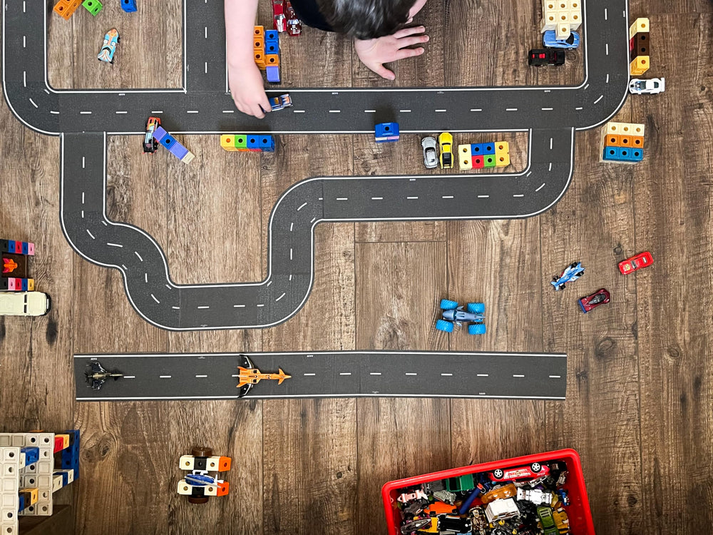 InRoad Toys PlayTape with cars on road shows quick setup.