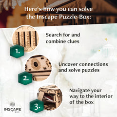 INSCAPE Caesar's Riches Puzzle Box hand-assembled wood highlights tactile puzzle solving