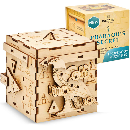 INSCAPE Pharaoh Secret Puzzle Box opens the sarcophagus; an immersive at-home escape room for adults.
