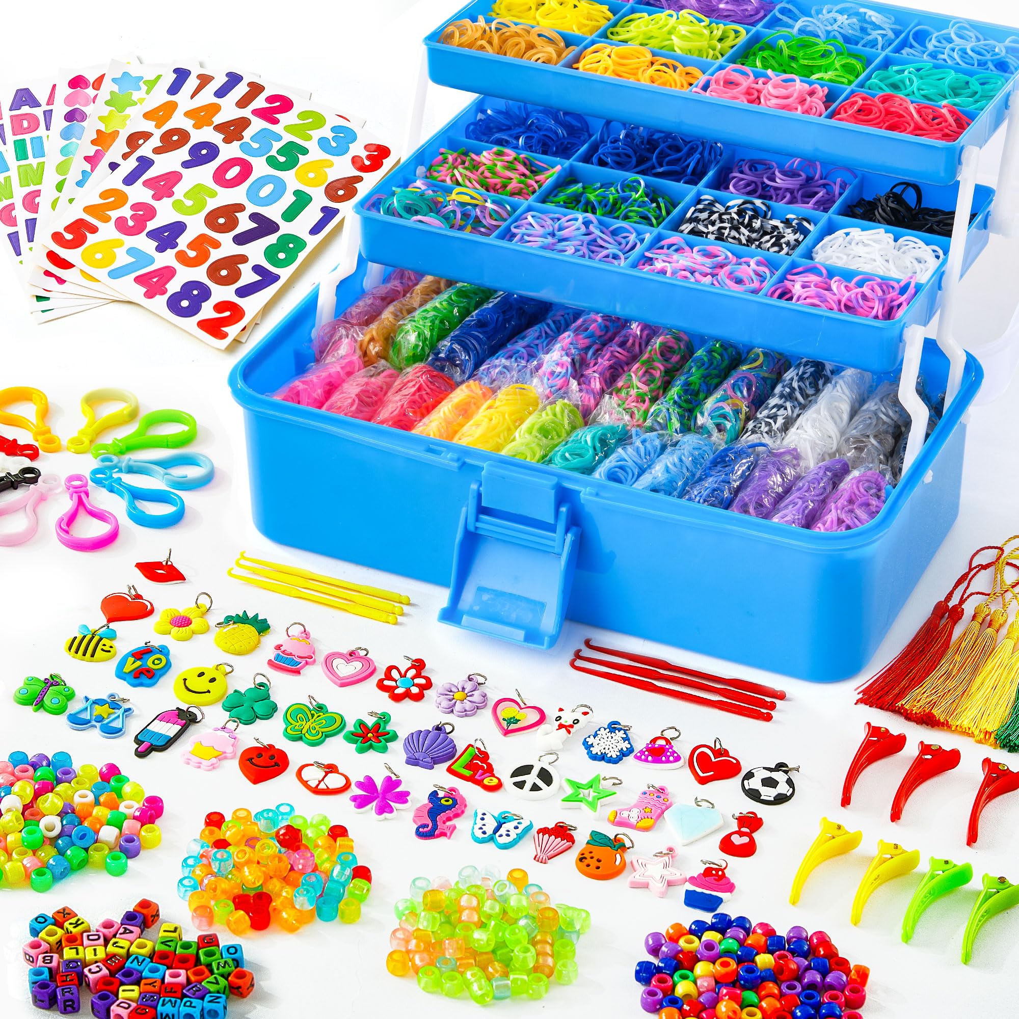 INSCRAFT 17500+ rubber bands kit for creative loom crafts and kids' projects.