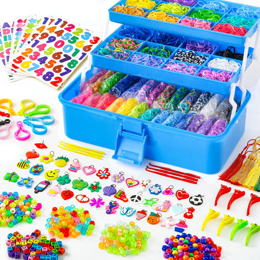 INSCRAFT 17500+ rubber bands kit for creative loom crafts and kids' projects.