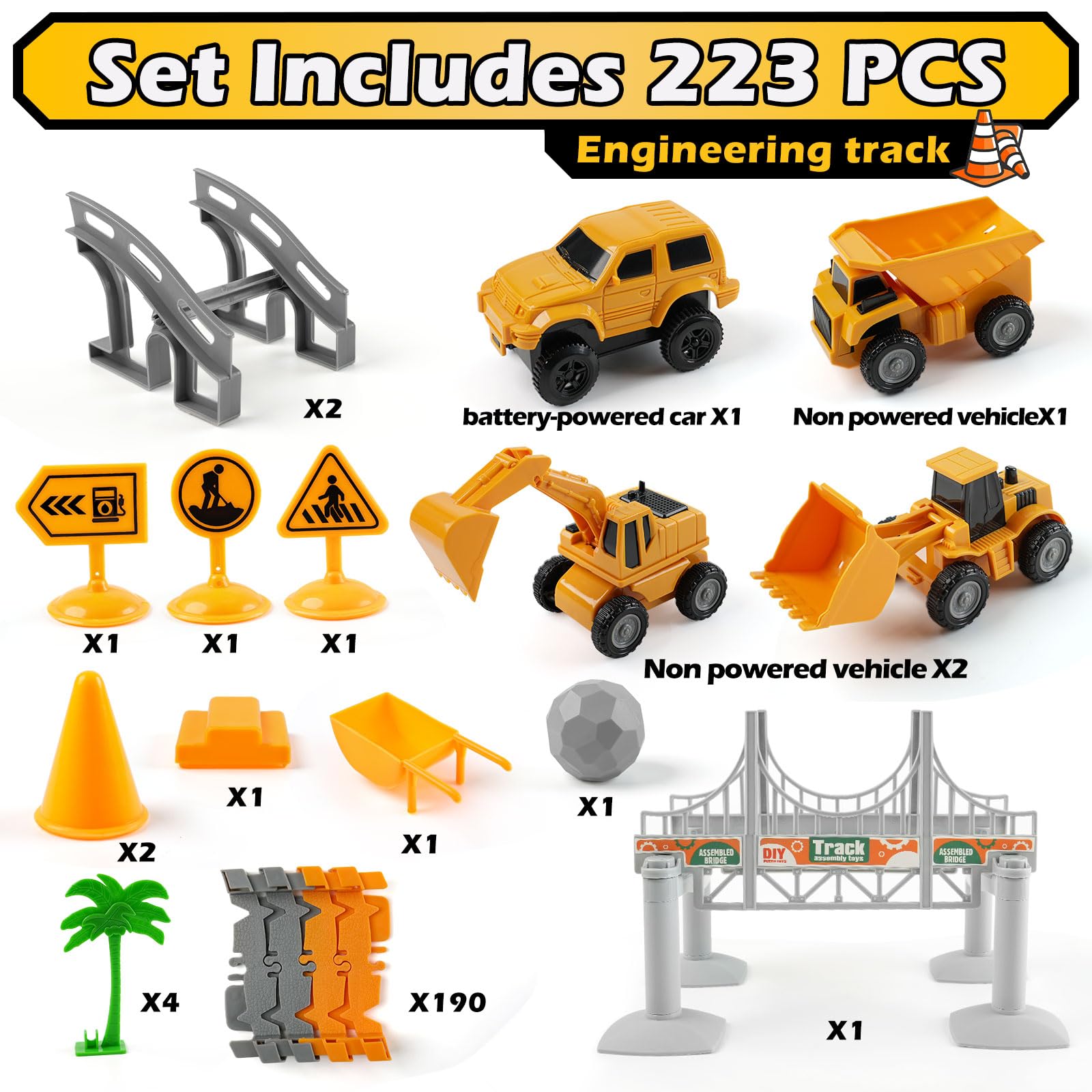INSFUN construction trucks shown for imaginative building play.