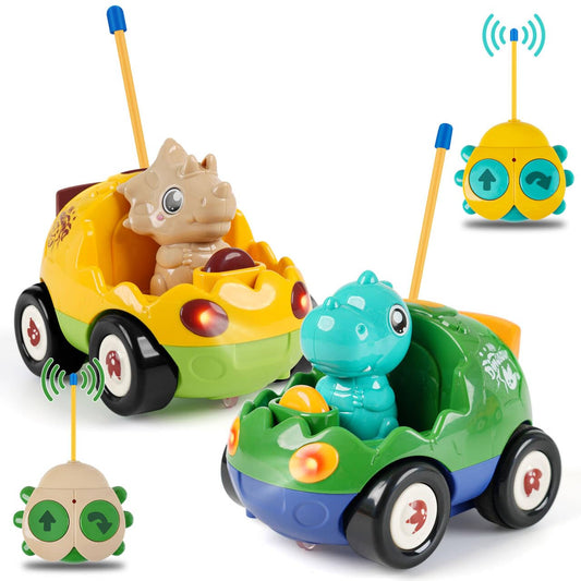 INSFUN Dino RC car front view shows colorful lights for engaging play