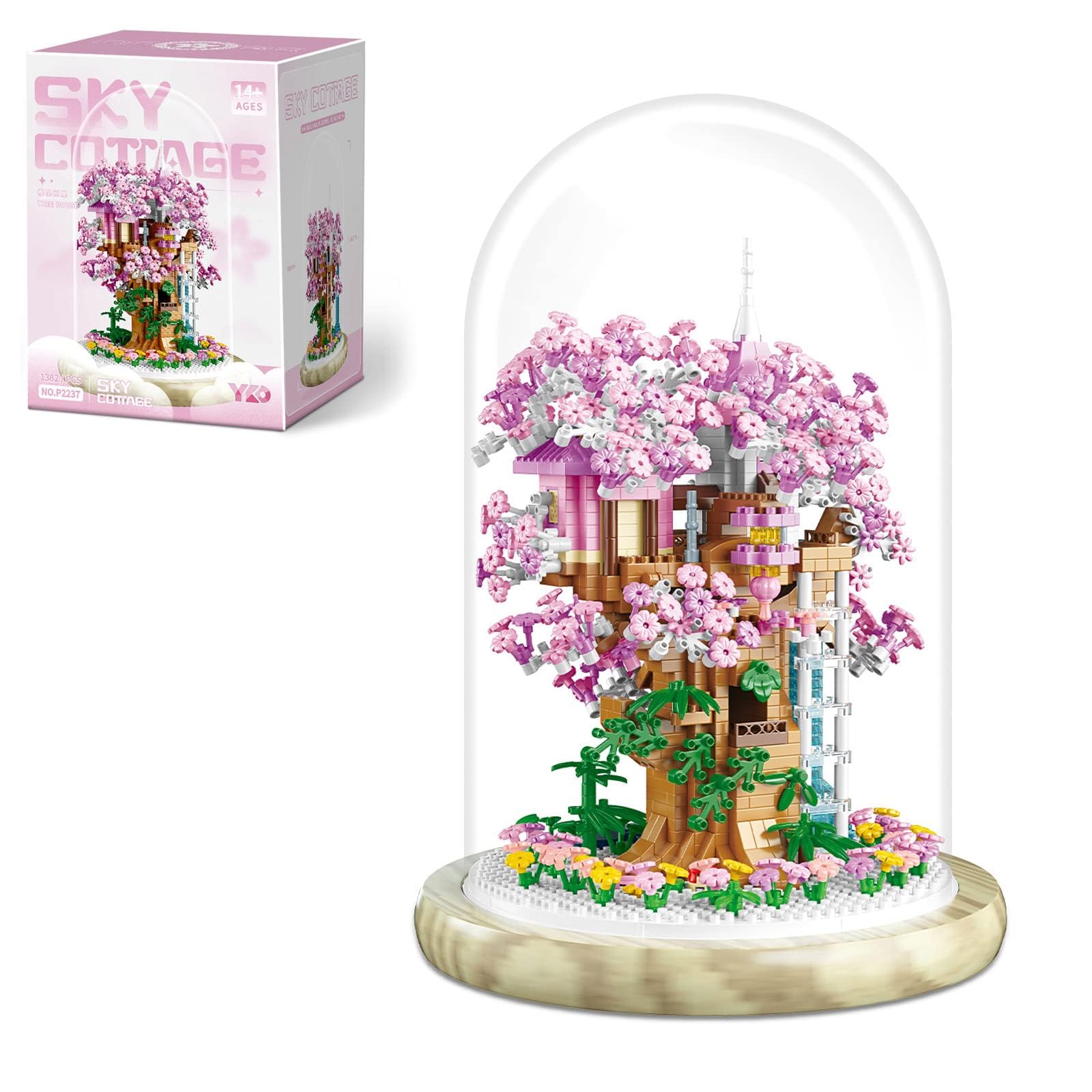 Insgen Cherry Blossom Bonsai tree assembly with intricate micro-parts for creative building.