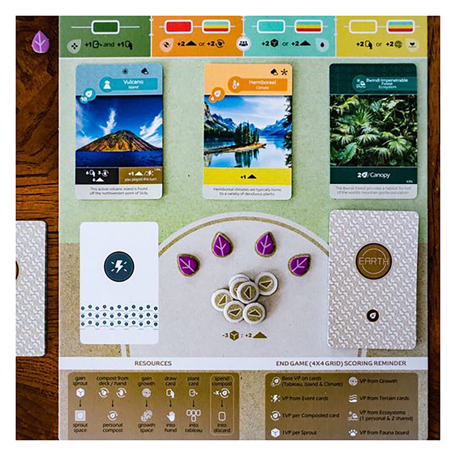 Inside Up Games Earth: card drafting and action selection in motion.