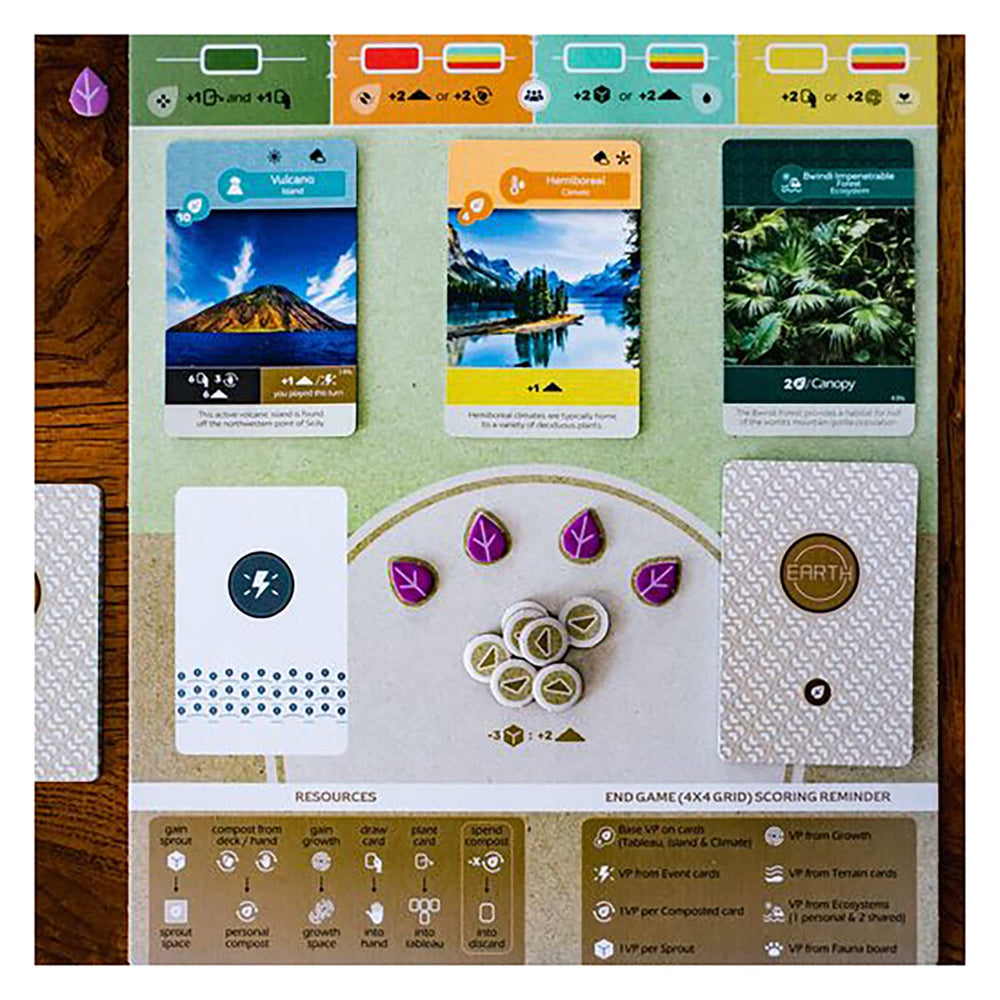 Inside Up Games Earth: card drafting and action selection in motion.