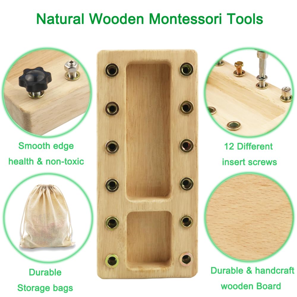 Inslat child using screwdriver board practicing inserting and removing screws.