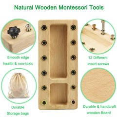 Inslat child using screwdriver board practicing inserting and removing screws.