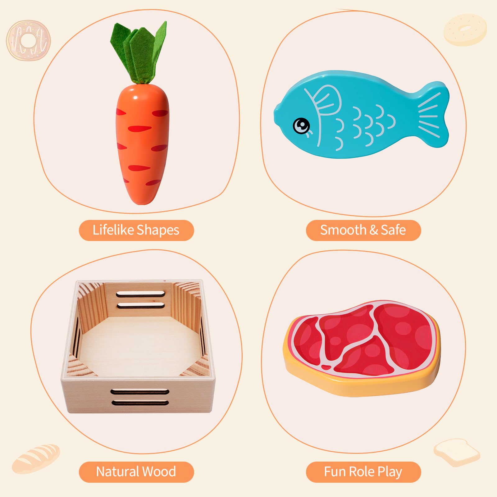Inslat menu for pretend shopping helps learn item names and categories