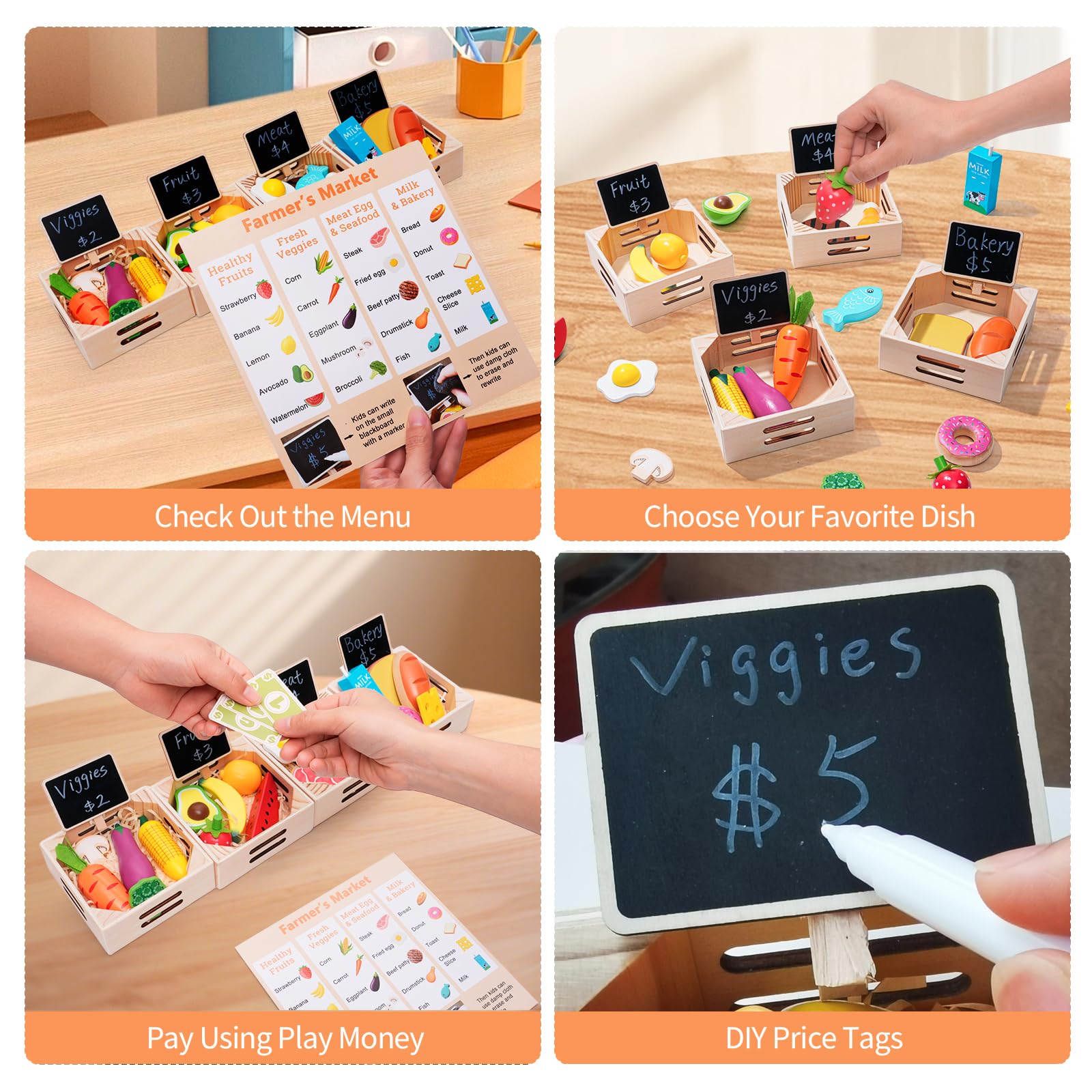 Inslat play money set supports pretend shopping and counting practice