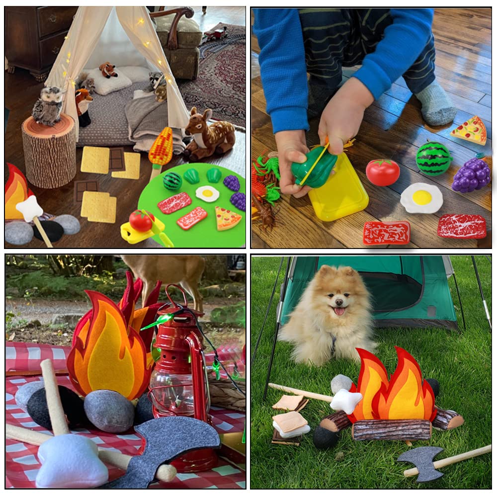Inslat pretend campfire playset cut fruits for hands-on cooking and imaginative meals.