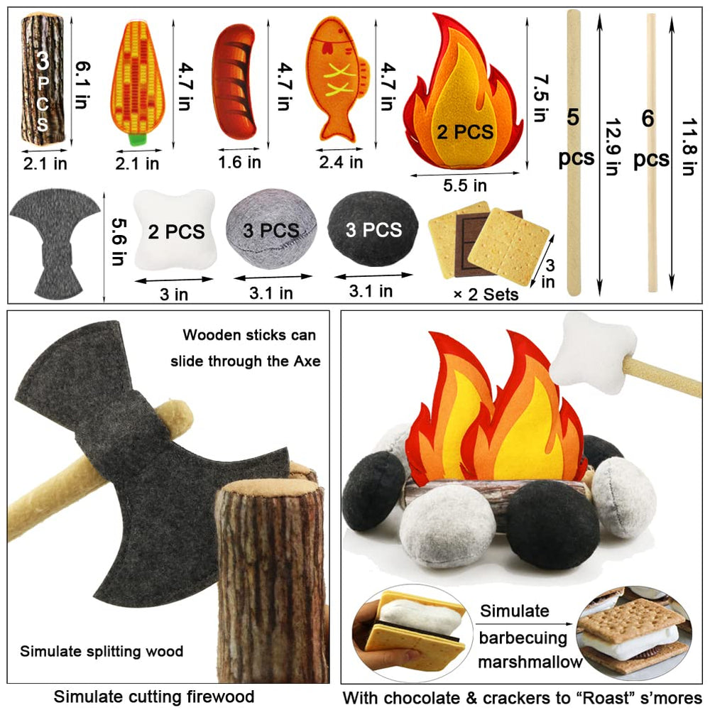Inslat pretend campfire playset wooden sticks for easy skewering and realistic barbecue pretend-play.