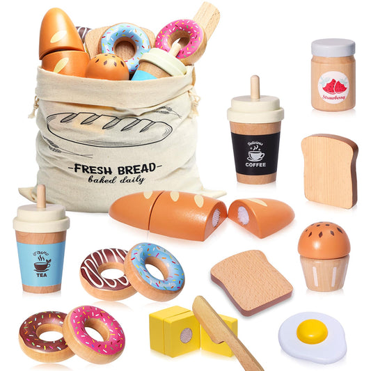 Inslat Wooden Bakery Playset bread cutting scene boosts pretend cooking skills