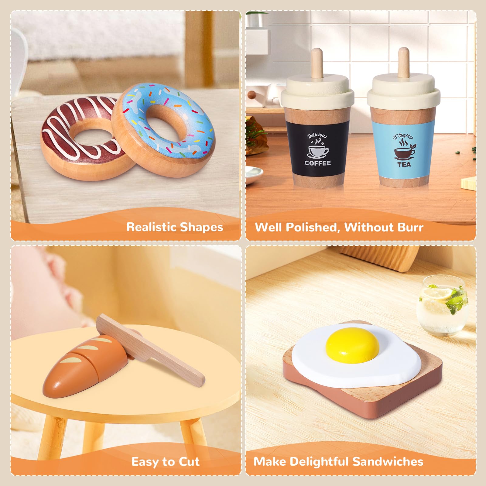 Inslat Wooden Bakery Playset doughnut and jam setup invites tea party pretend