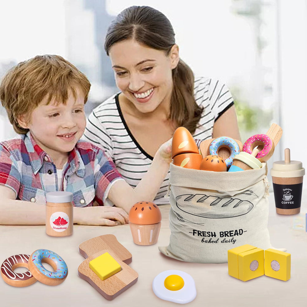 Inslat Wooden Bakery Playset reusable storage bag for easy cleanup