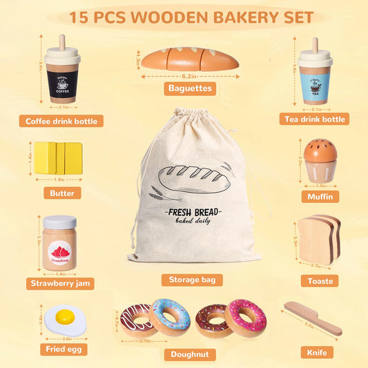 Inslat Wooden Bakery Playset toast and baguette display encourages sharing