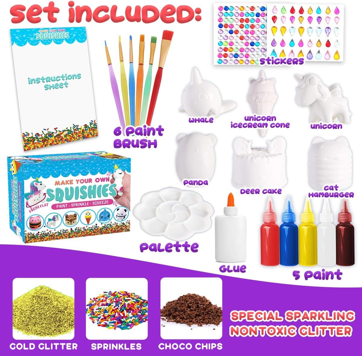 Insnug unicorn dessert squishies ready for painting with bright colors and scent
