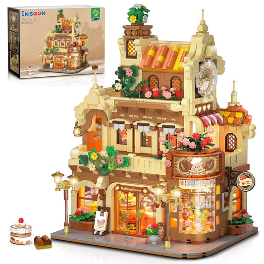 INSOON City Bakery Cafe Building Set with Light showcases bright storefront and play-ready details.