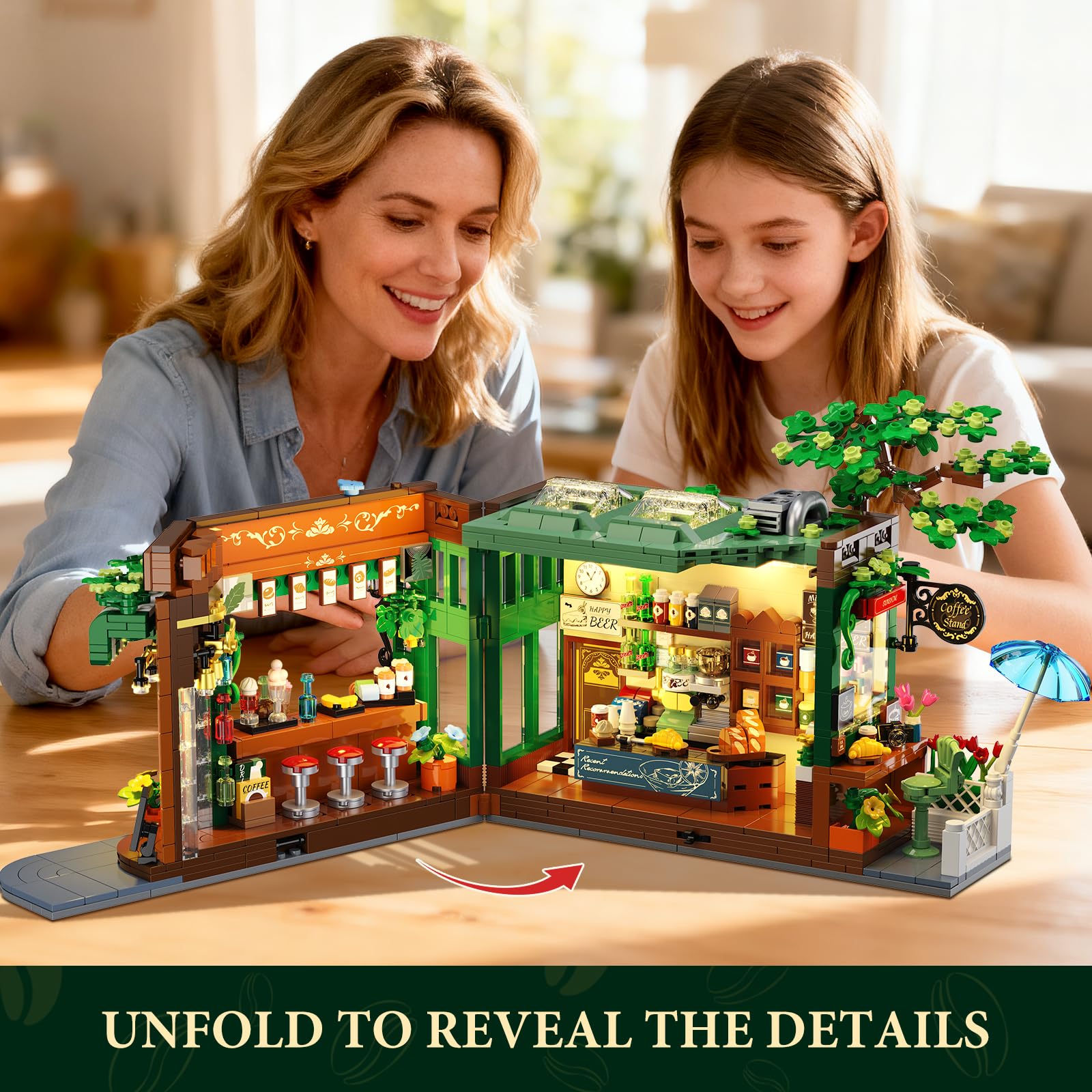 Green tree adds street charm and color to the scene.