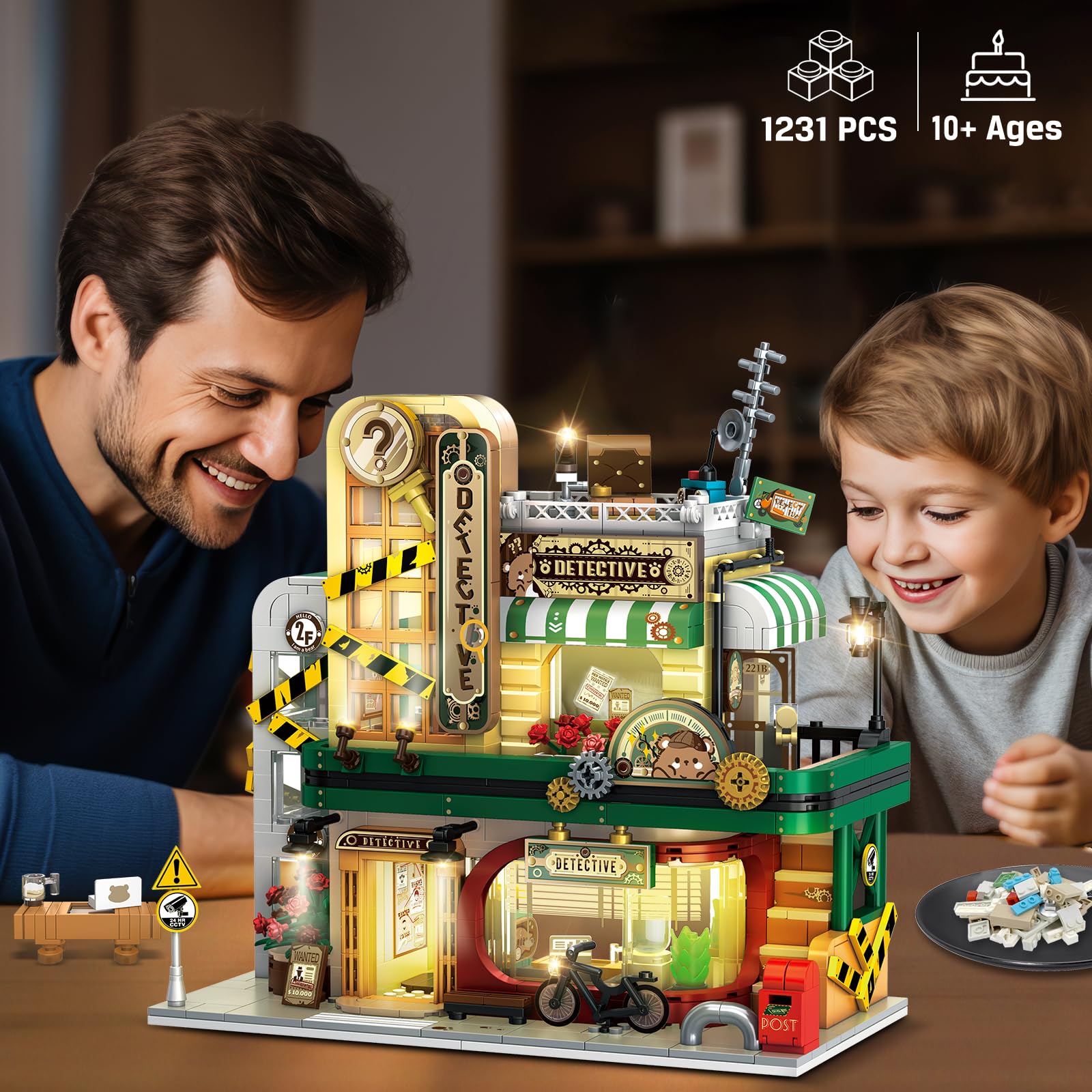 INSOON Detective Agency Building Set interior reception area encourages imaginative play