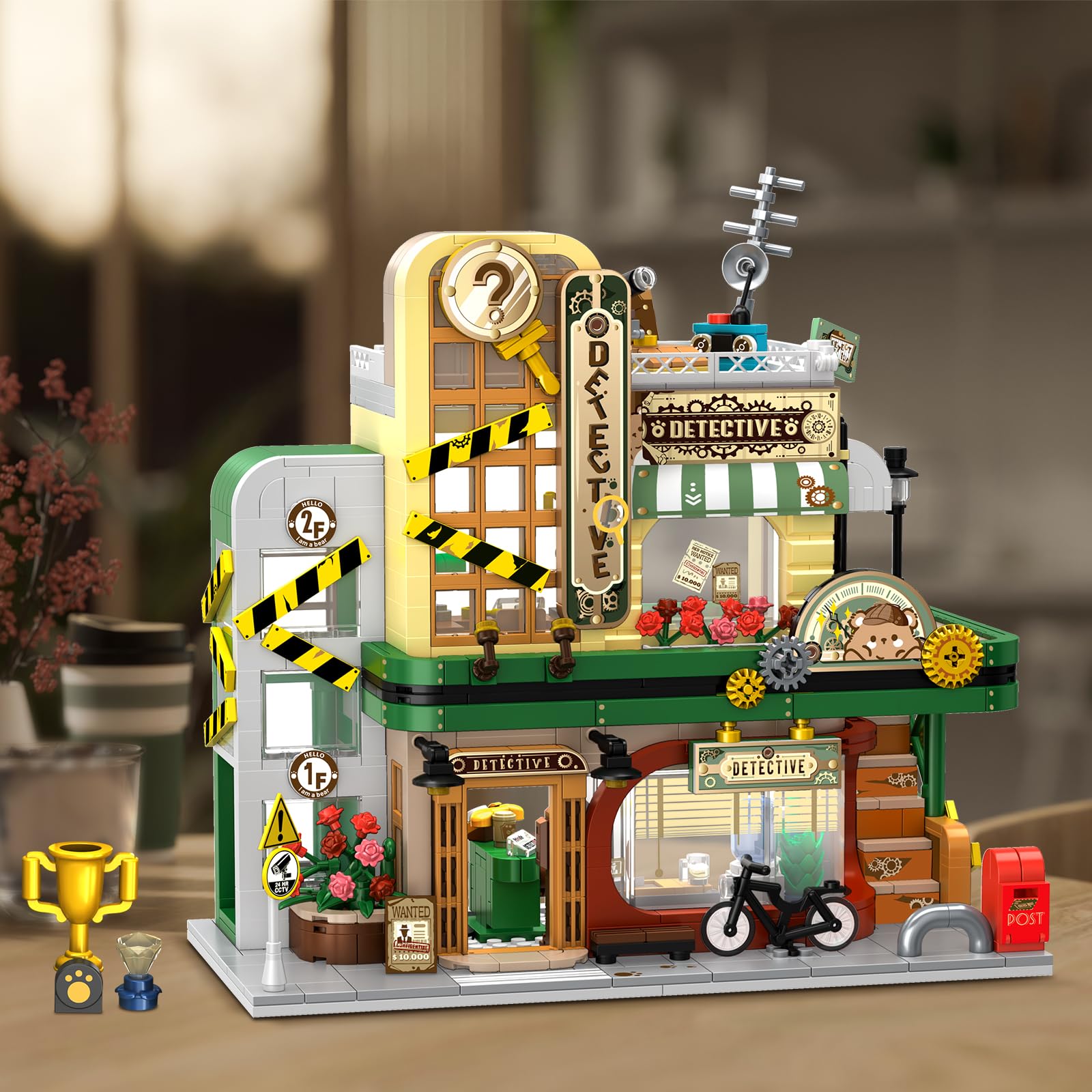 INSOON Detective Agency Building Set LED lighting highlights night-time mystery