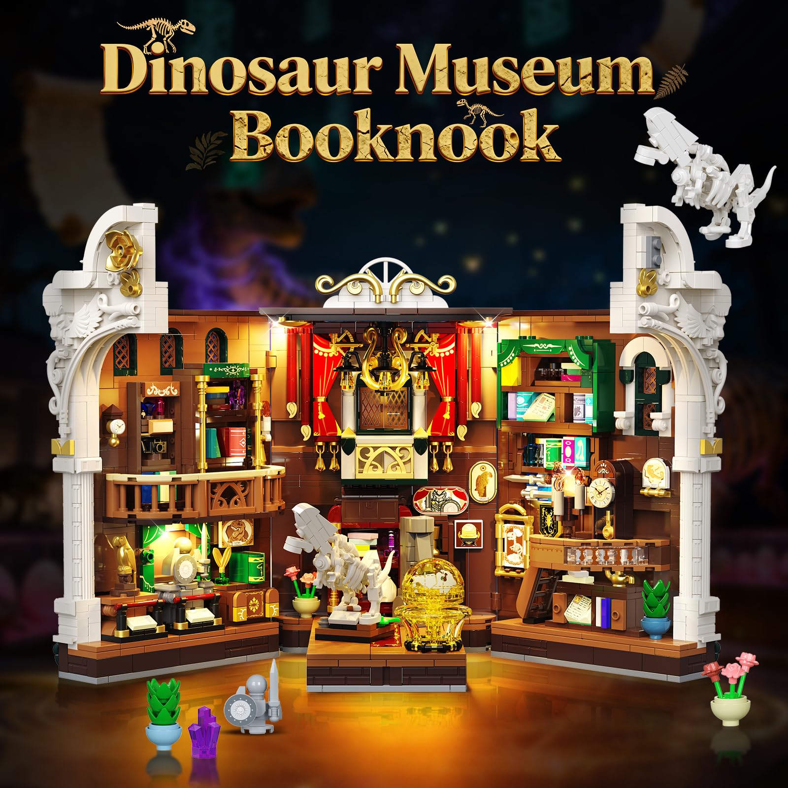 INSOON Dinosaur Museum Book Nook study corner with research books for a cozy vibe