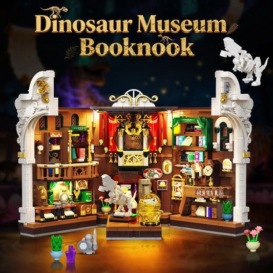 INSOON Dinosaur Museum Book Nook study corner with research books for a cozy vibe