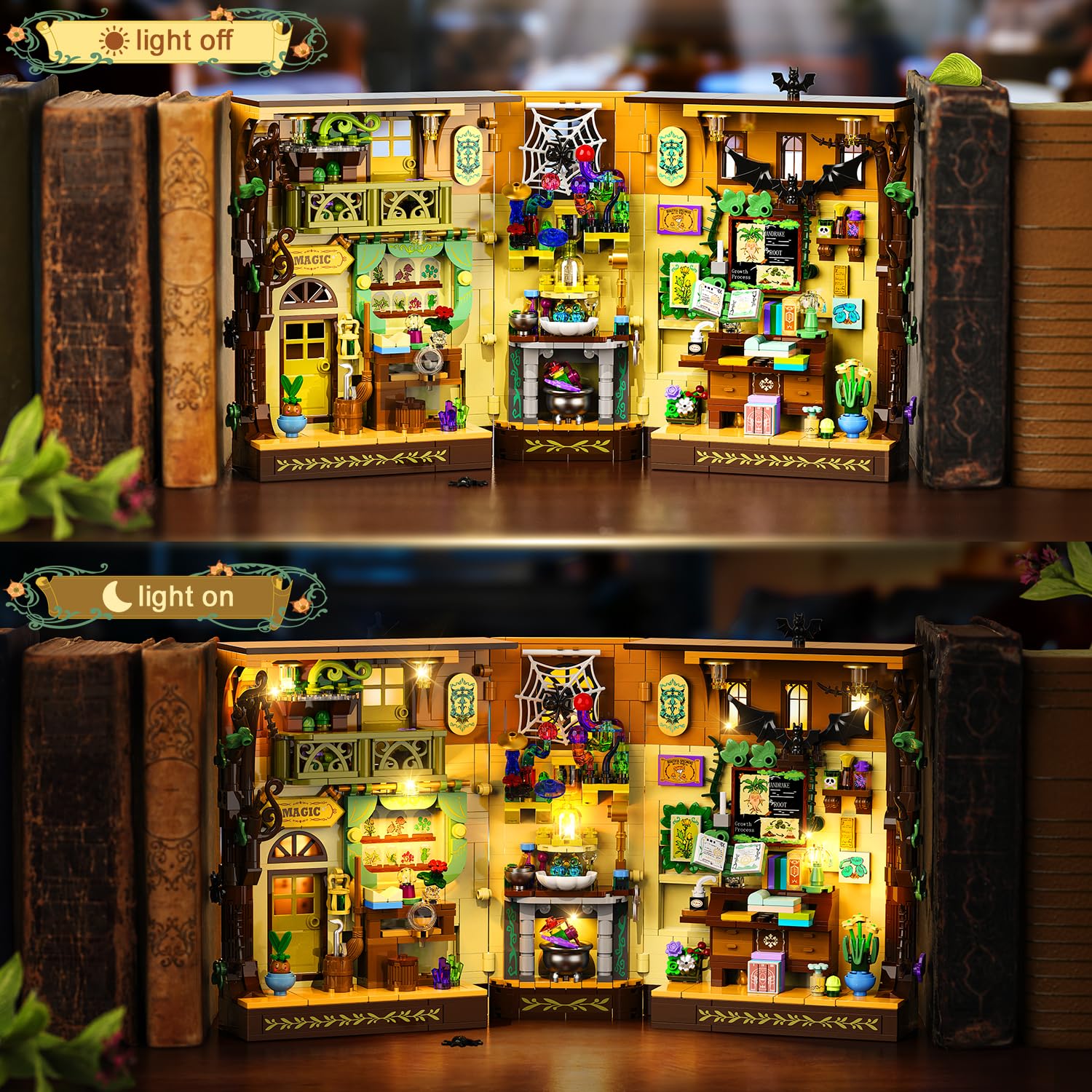 INSOON Magic Herb Booknook webs and bats add fantasy detail.
