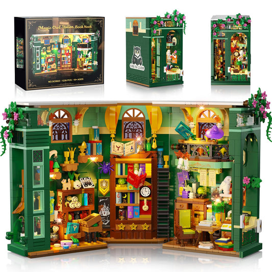 INSOON Magic Owl Station front view, eye-catching book nook for shelves.