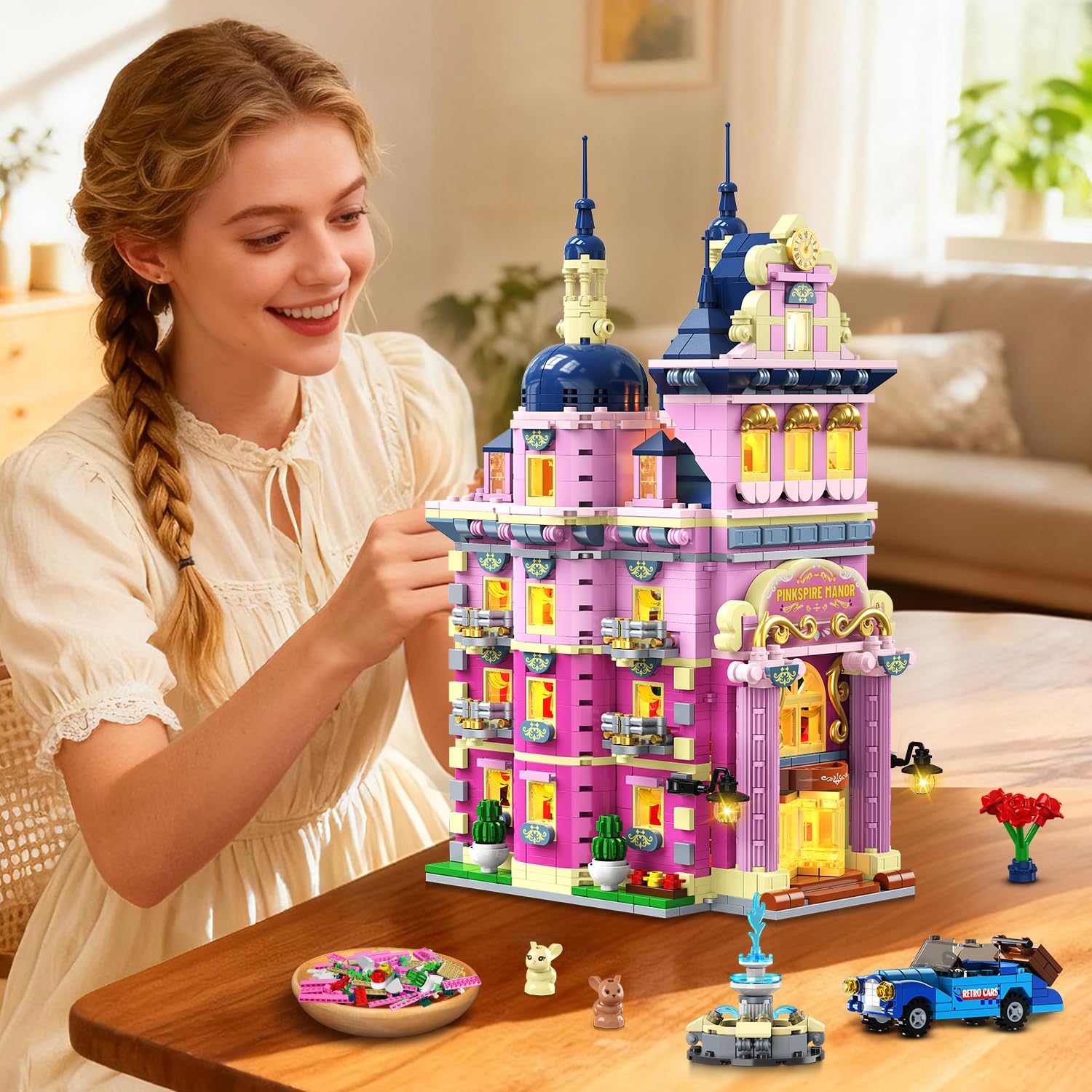 INSOON Pink Estate Exterior Fountain adds charm and fairy-tale ambiance.