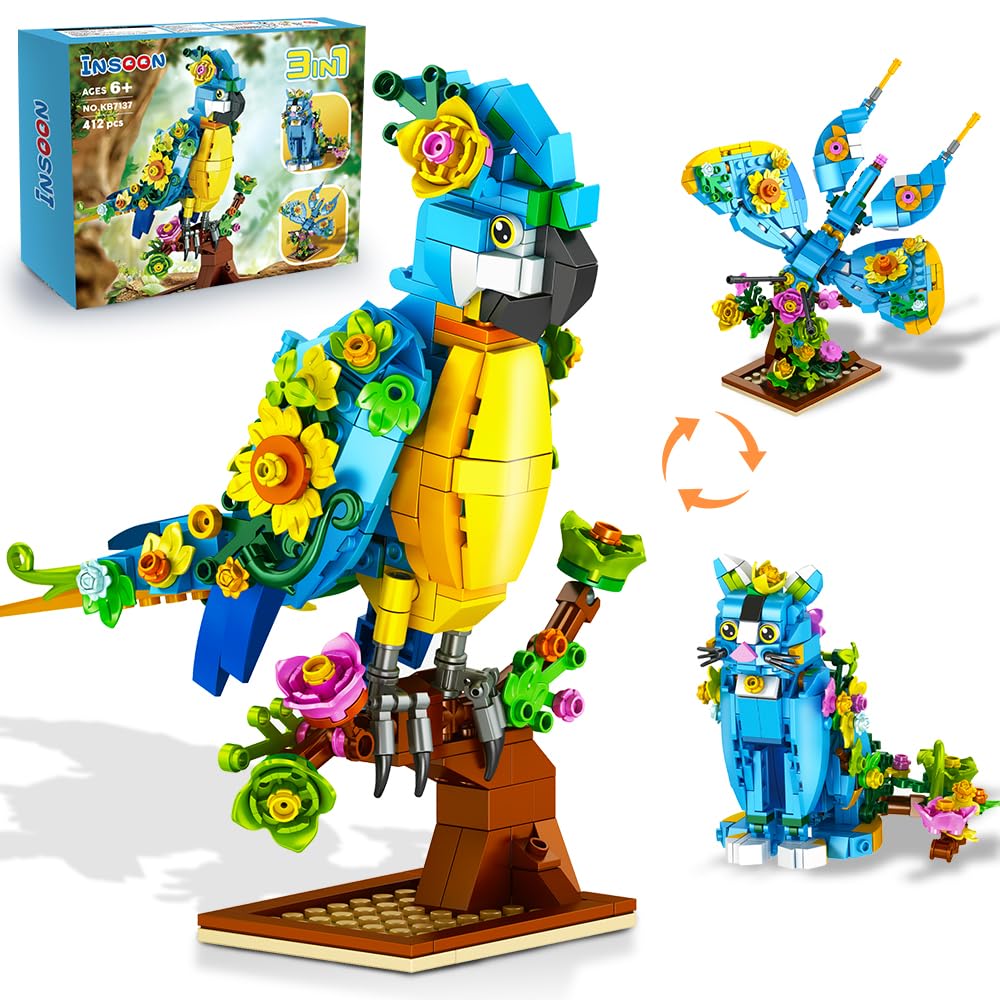 INSOON 3-in-1 parrot figure with floral accents for imaginative play