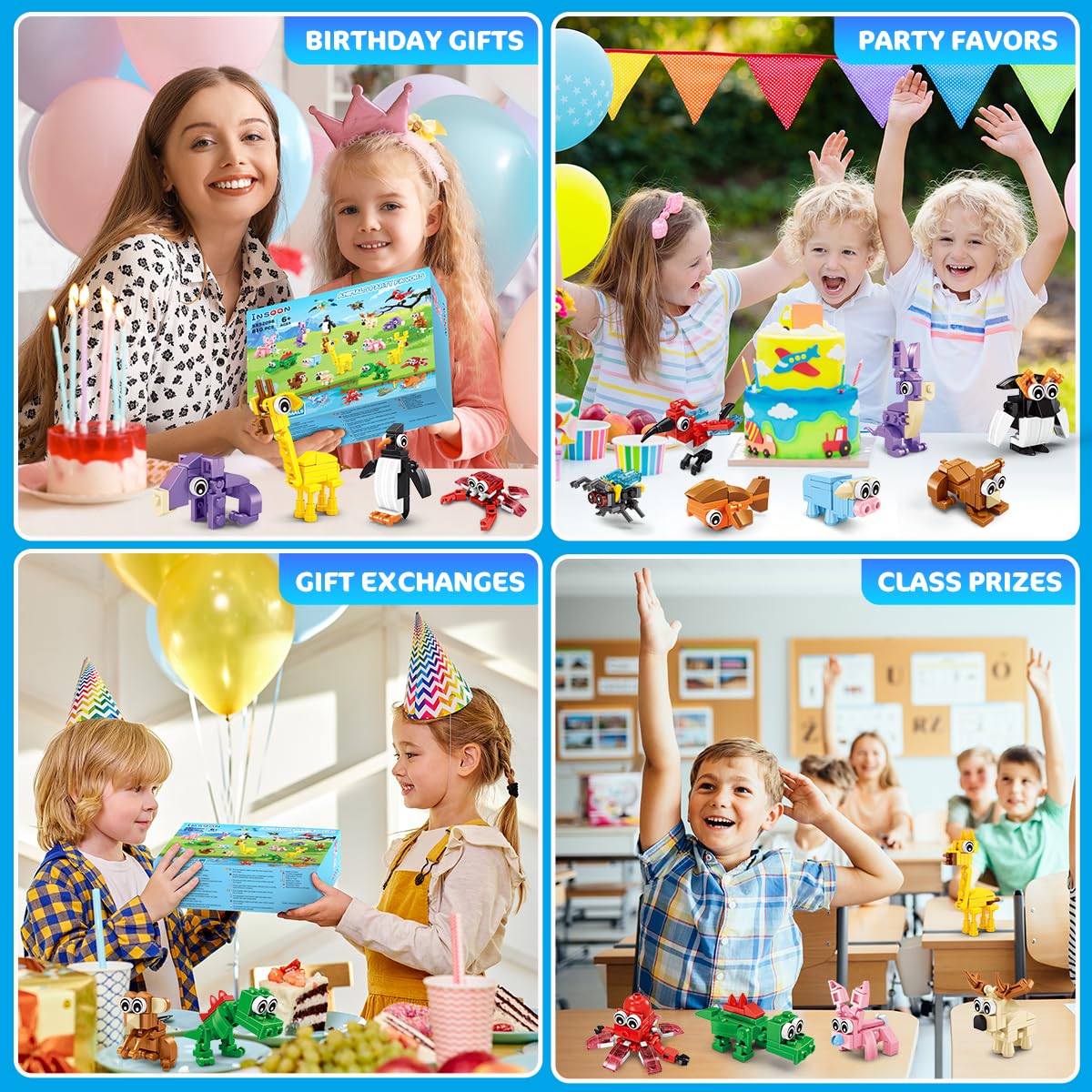 INSOON giraffe blocks for kids party favors, tall designs spark storytelling play.