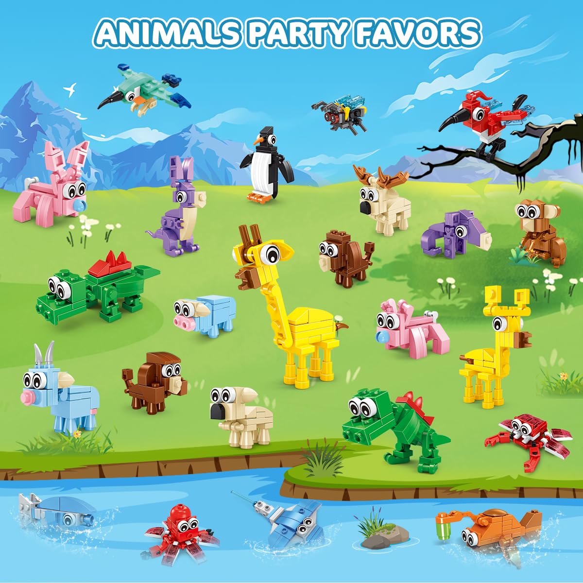 INSOON animal blocks variety pack for kids party favors, broad play possibilities.
