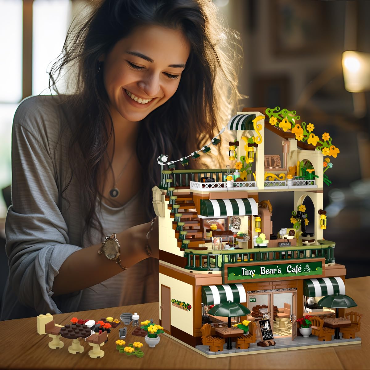 INSOON City Coffee House Building Set LED lighting creates inviting night ambiance