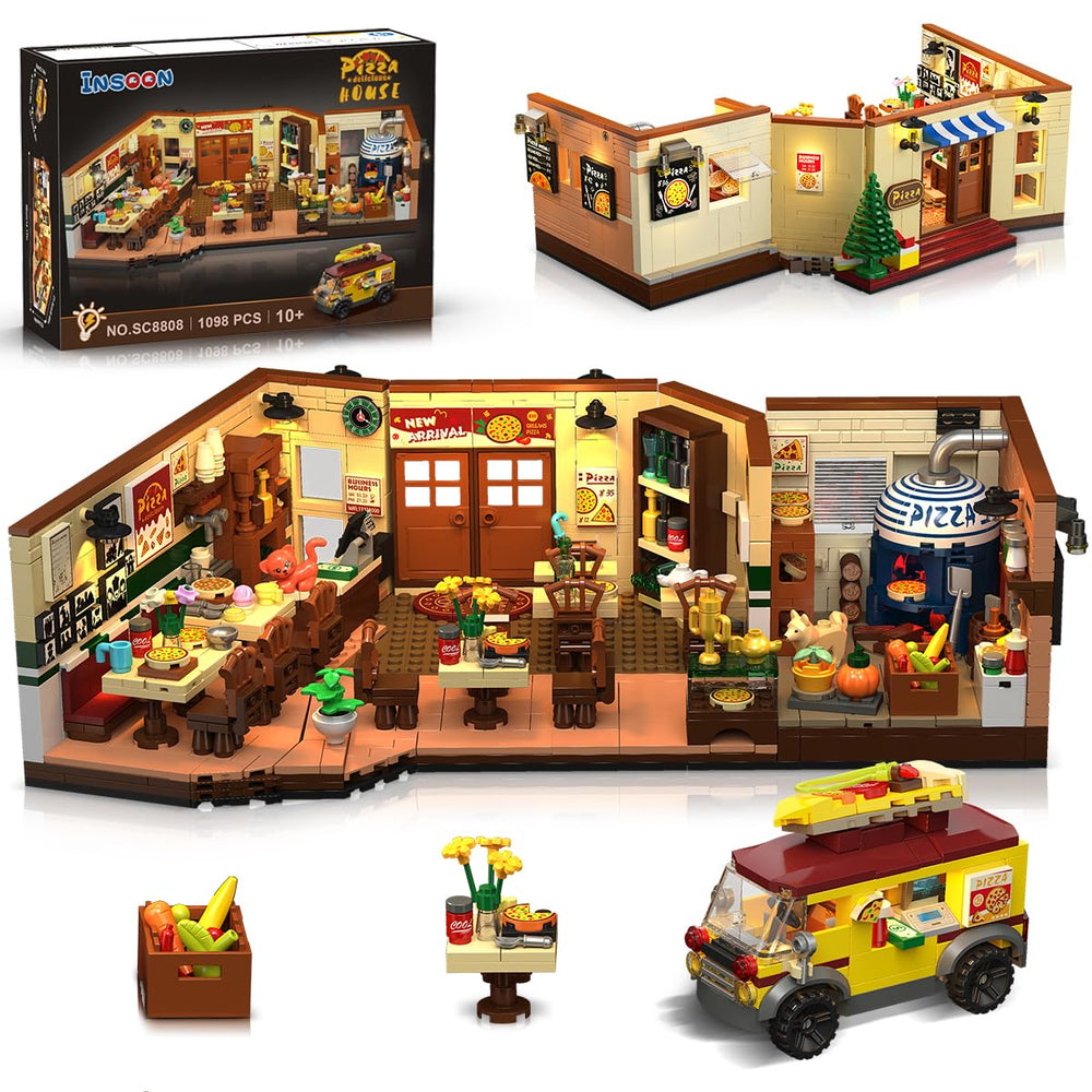 INSOON City Street Pizza Building Set open-front interior view for display and appreciation