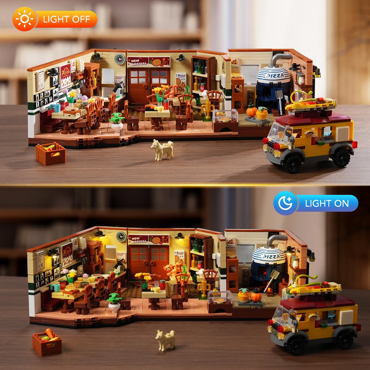 INSOON City Street Pizza Building Set retro pizza truck adds nostalgic charm to any architectural model collection